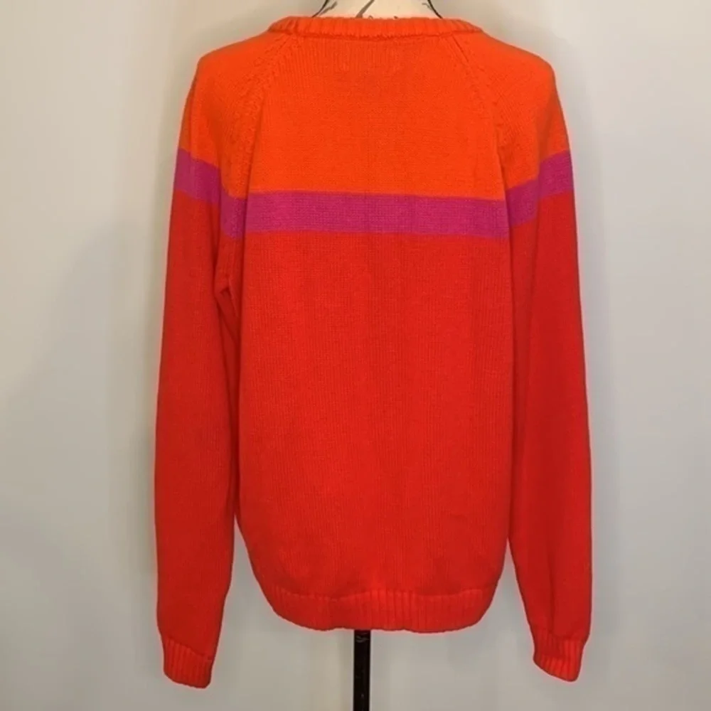 Lands’ End Drifter cotton cable color block sweater XL 18